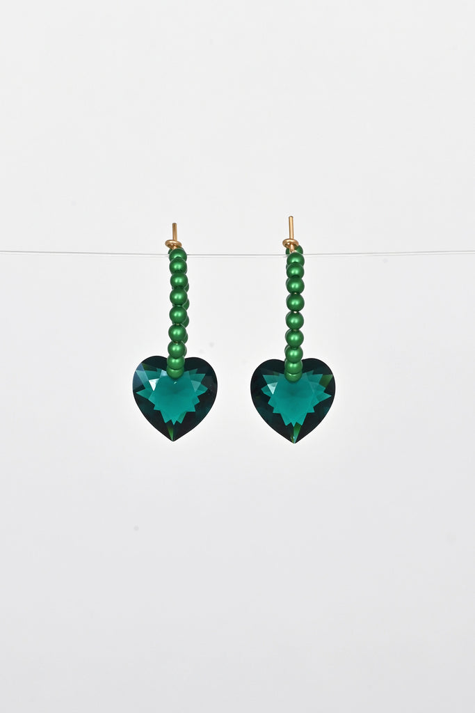 Emerald Big Heart Earrings at Abacus Row Handmade Jewelry