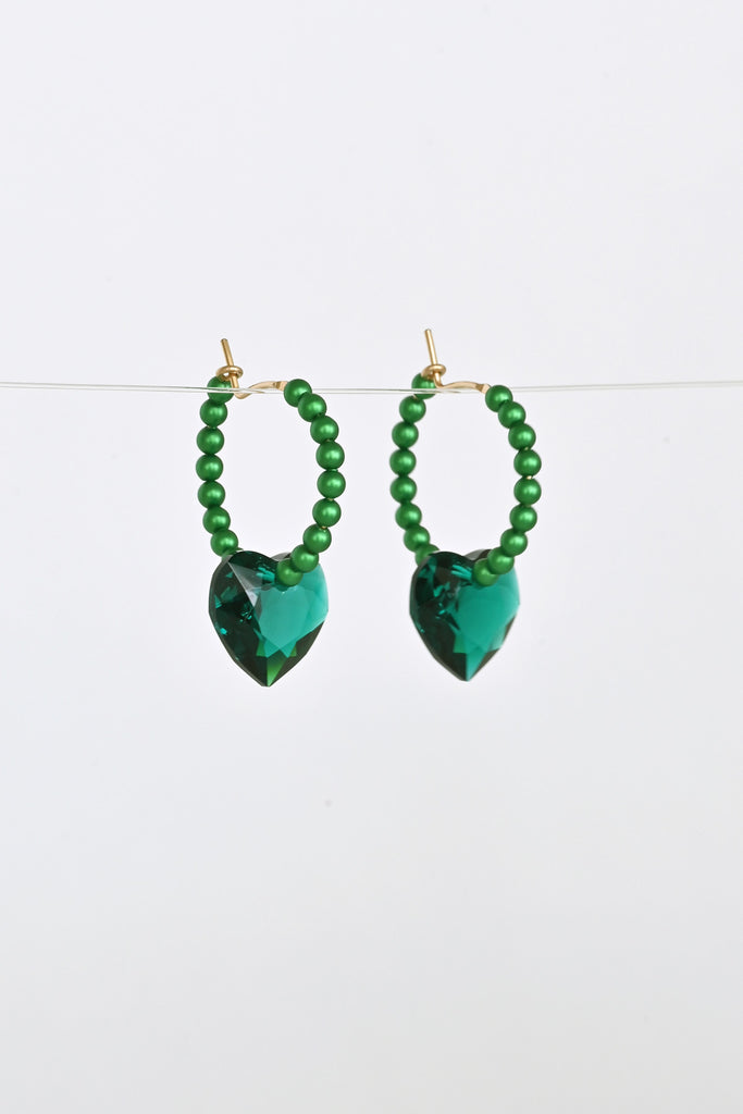 Emerald Big Heart Earrings at Abacus Row Handmade Jewelry