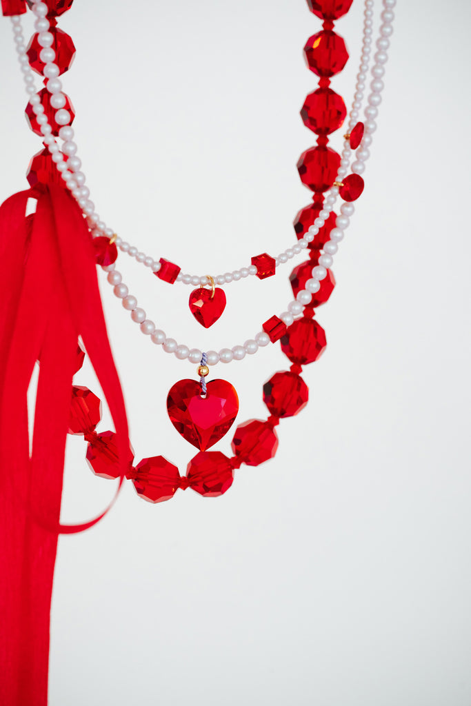 Scarlet Ceremony and Amour Big Heart Necklaces at Abacus Row Handmade Jewelry