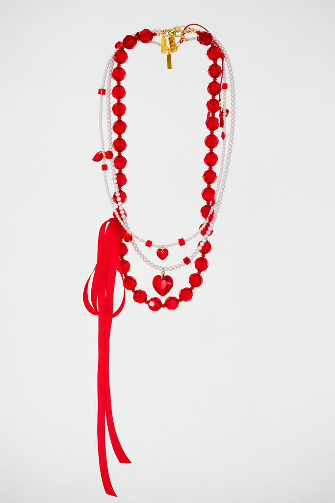 Scarlet Ceremony and Big Heart Amour Necklaces at Abacus Row Handmade Jewelry