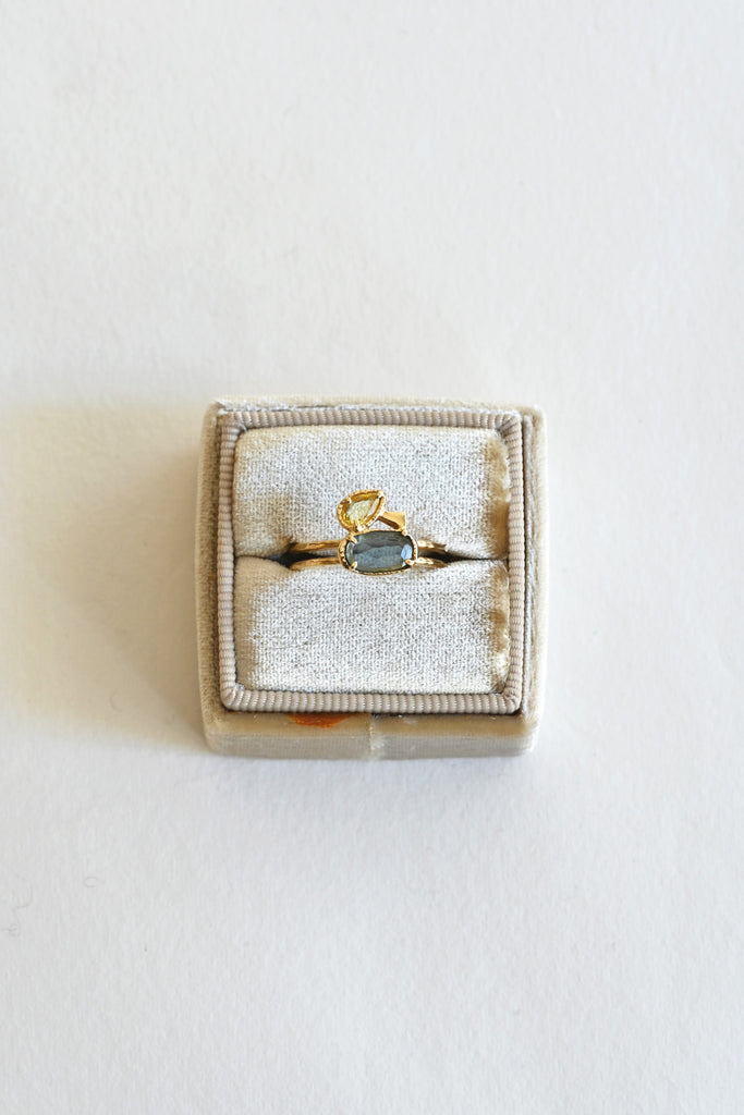 Sapphire Topaz Ring in box by LINN at Abacus Row Handmade Jewelry