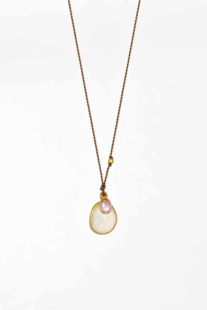 One of a kind White Chalcedony + Sapphire Necklace by Margaret Solow at Abacus Row Handmade Jewelry