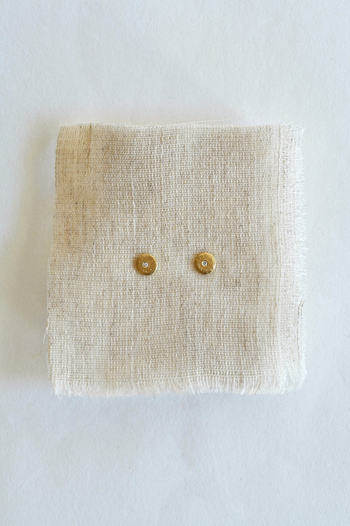 Mini Treasure Coin Diamond Stud Earrings by Sarah Swell at Abacus Row Handmade Jewelry